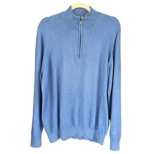 L.L.‎ Bean Mens 1/4 Zip Pullover Sweater Cotton Cashmere Blend Blue Large